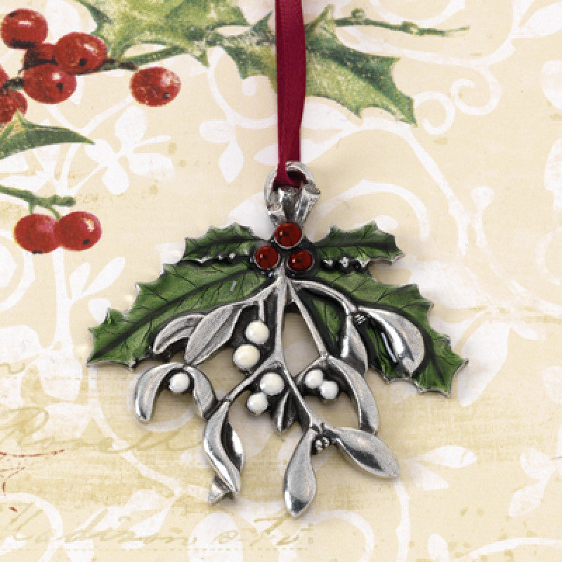 Mistletoe and Holly Pewter Ornament