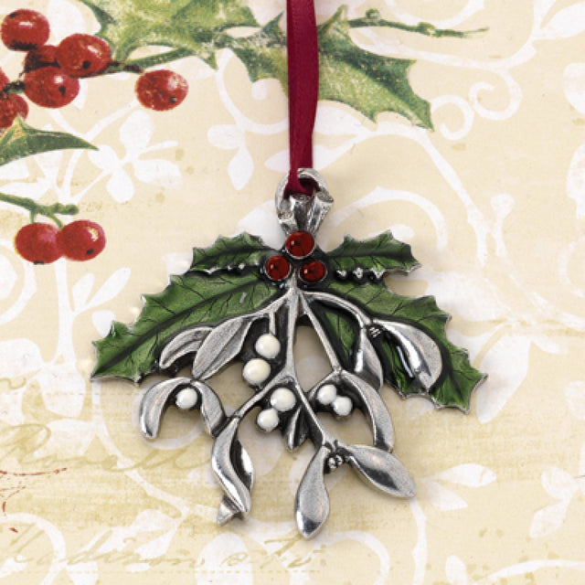 Mistletoe and Holly Pewter Ornament