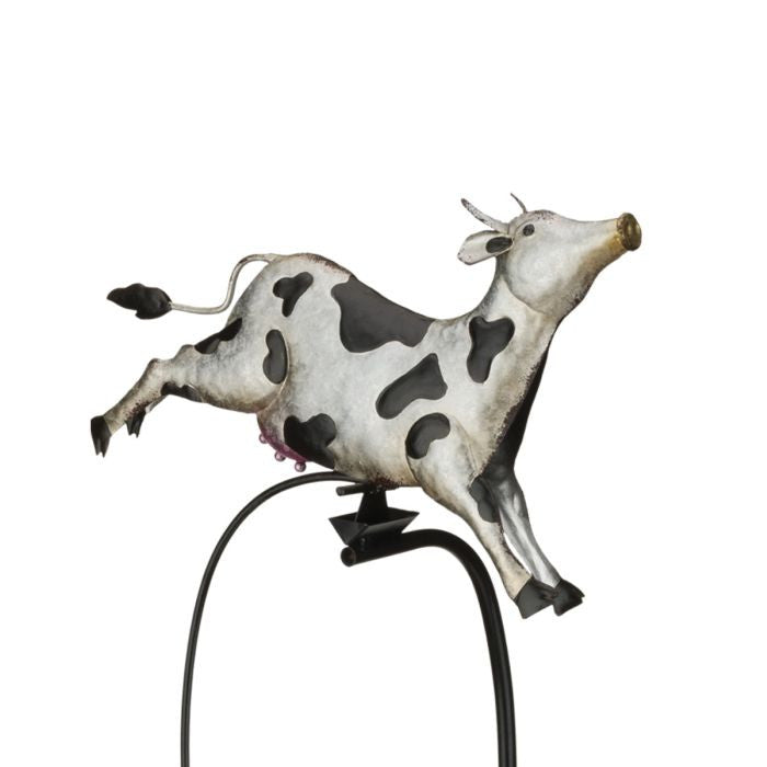 Close-up of metal garden stake with solar-powered flower light