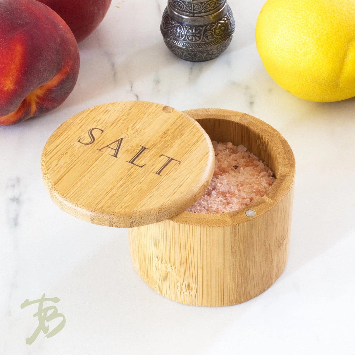 Salt Box with "SALT" Engraving | Magnetic Bamboo Seasoning Container