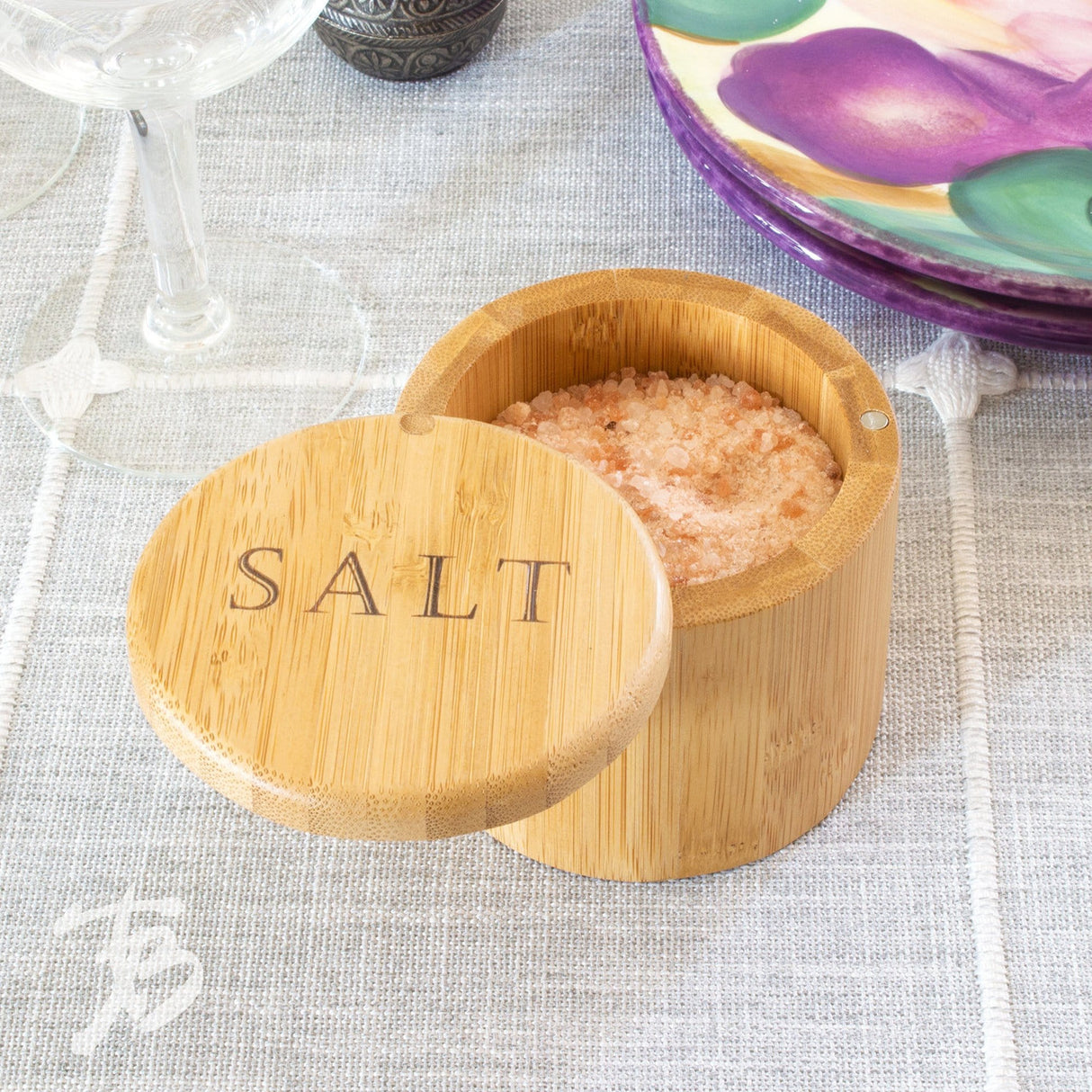 Salt Box with "SALT" Engraving | Magnetic Bamboo Seasoning Container