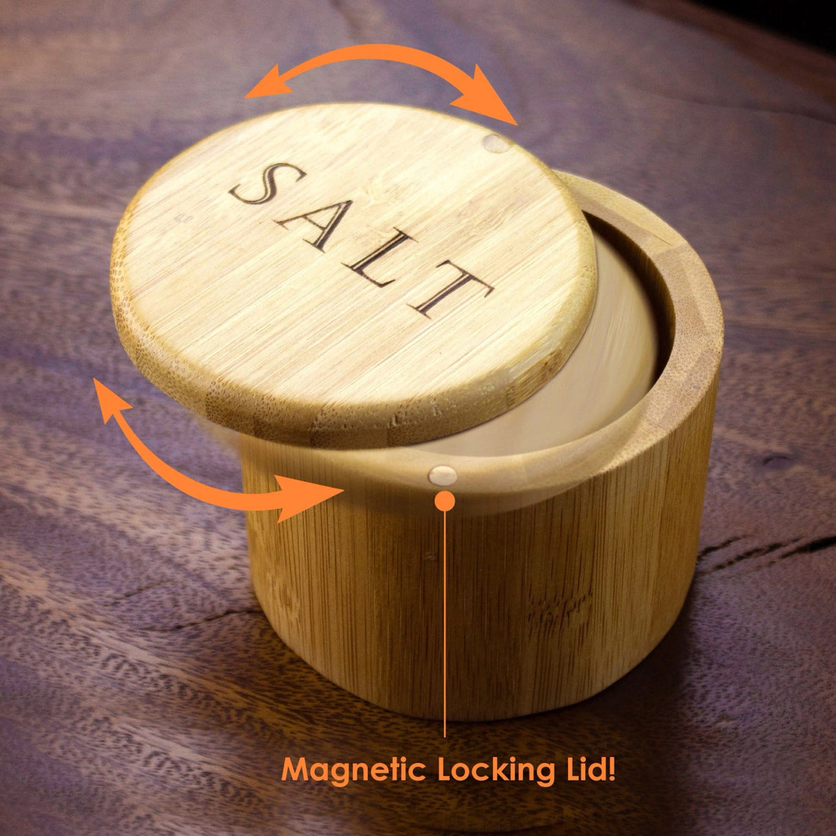 Salt Box with "SALT" Engraving | Magnetic Bamboo Seasoning Container