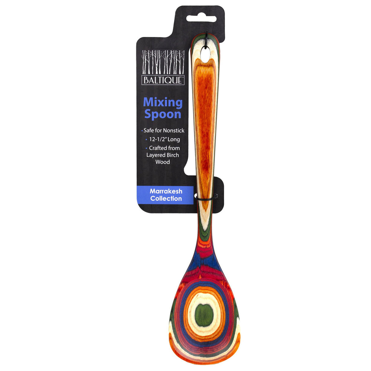 Colorful wooden serving spoon in packaging