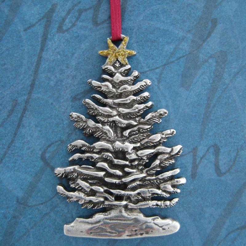 Snowy Tree Pewter Ornament