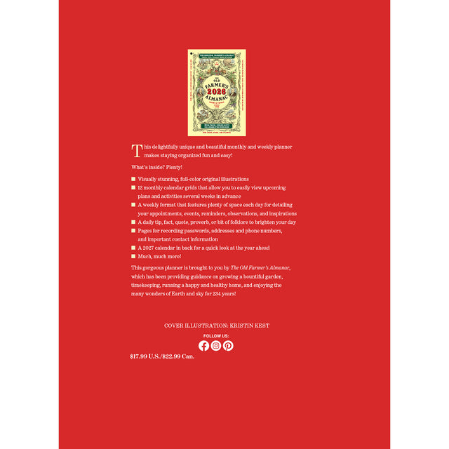 the back cover of the 2026 garden planner outlining features and contents