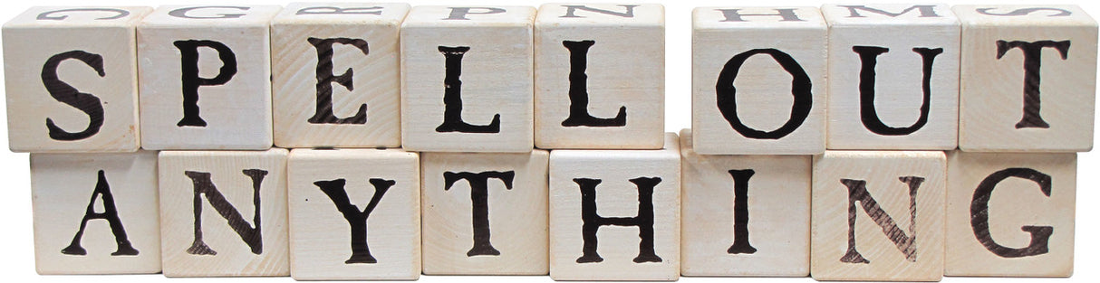 2 rows of stacked blocks spelling out "spell out anything"
