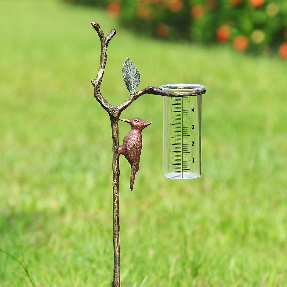 Woodpecker Wide Mouthed Rain Gauge Garden Stake