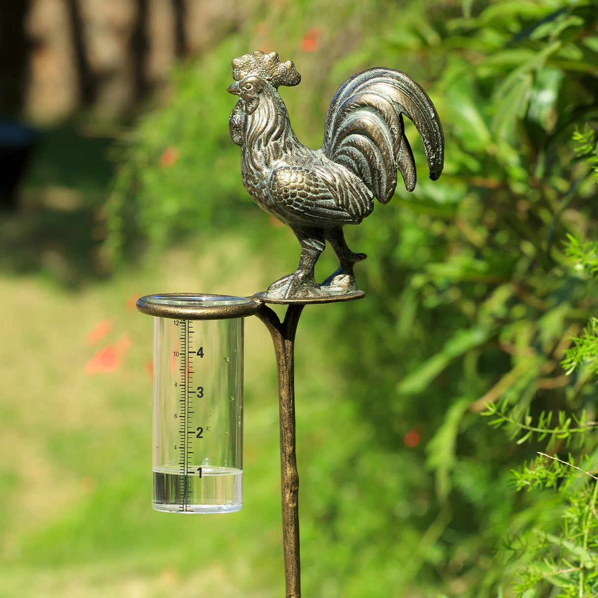 Rooster Rain Gauge Garden Stake