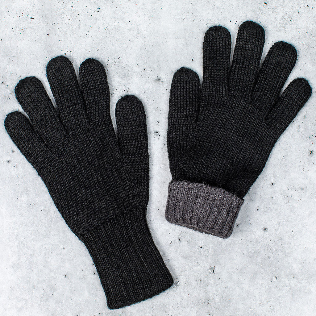 Black & Gray Reversible Alpaca Gloves - Black Side Shown