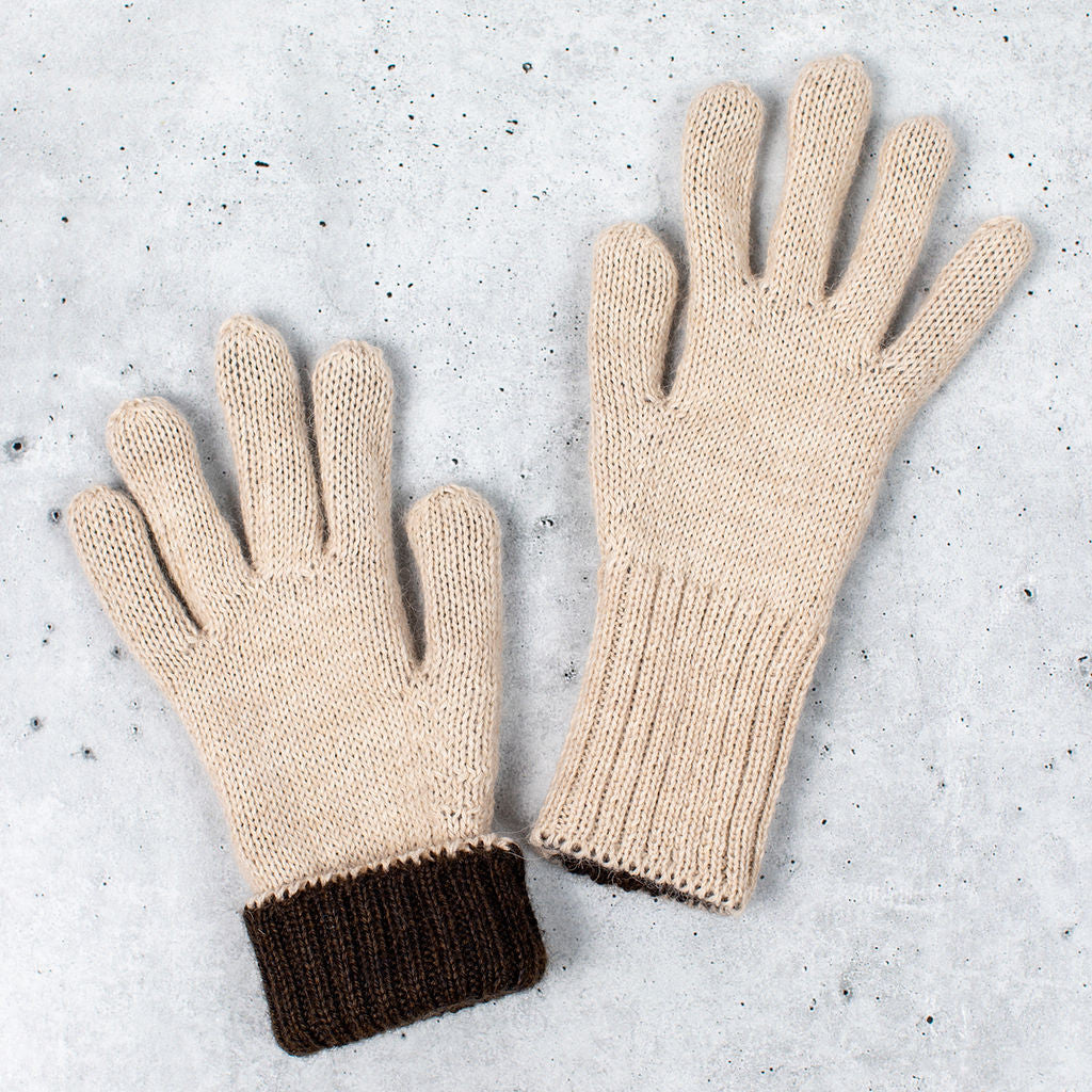 Brown & Beige Reversible Alpaca Gloves - Beige Side Shown