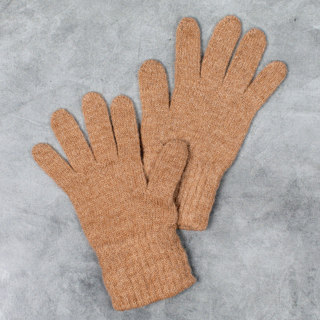 Alpaca fleece gloves shown in Camel