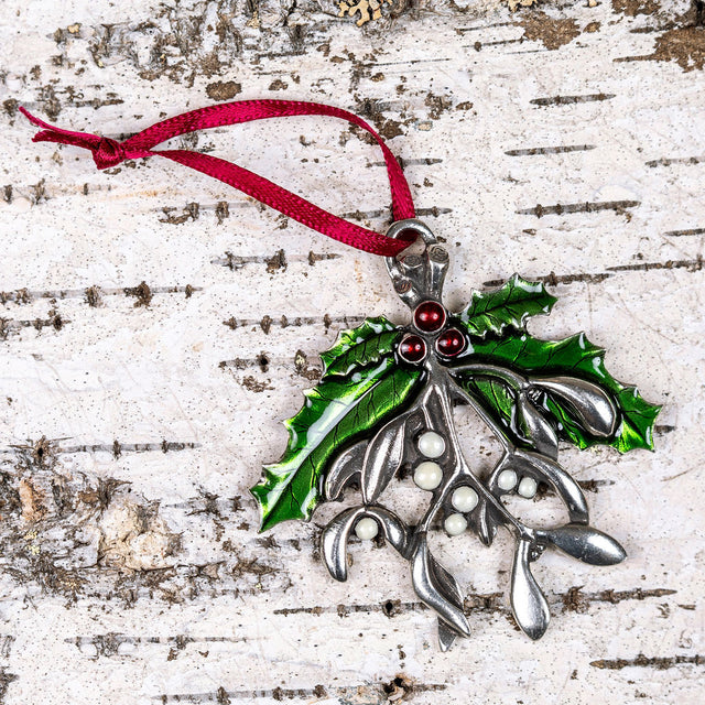 Mistletoe and Holly Pewter Ornament