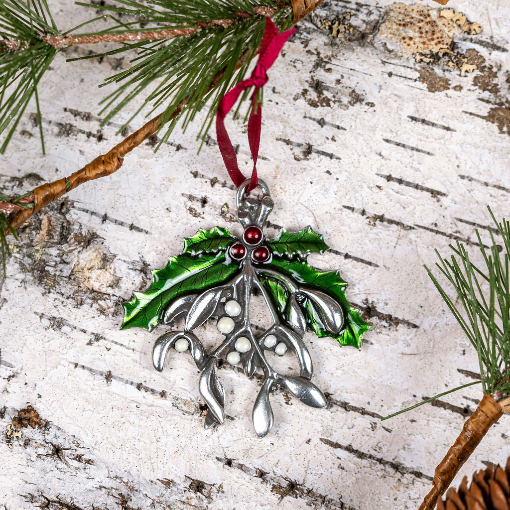 Mistletoe and Holly Pewter Ornament