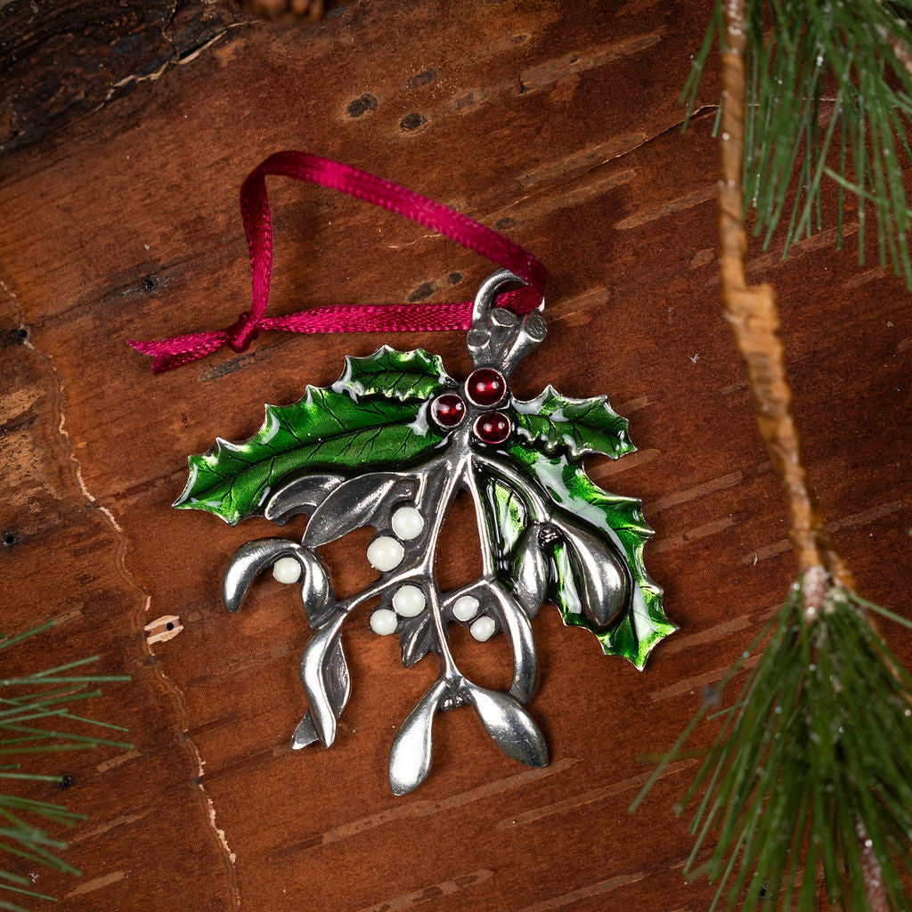 Mistletoe and Holly Pewter Ornament