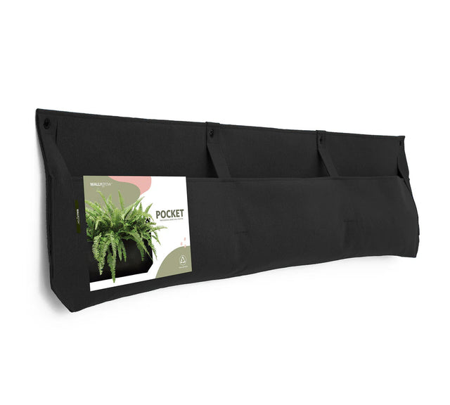 the three pocket wall planter shown at a slight angle to give a feel for the width of the planter in space