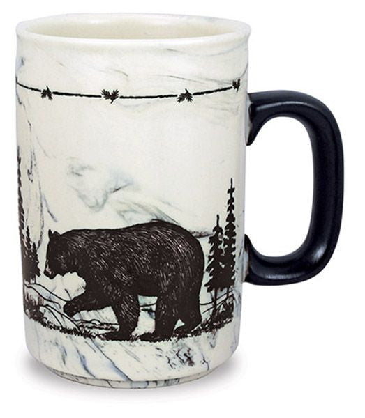 Large stoneware coffee mug with black bear design,
