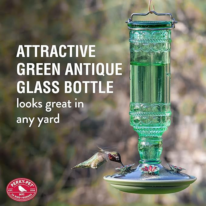 Antique Glass Bottle Hummingbird Feeder