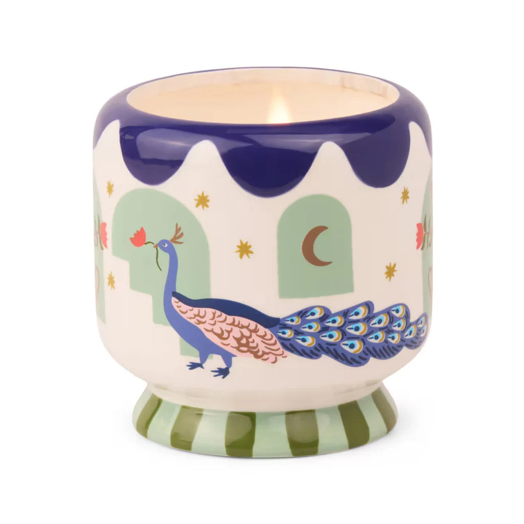 Peacock Ceramic Candle - Misted Lime