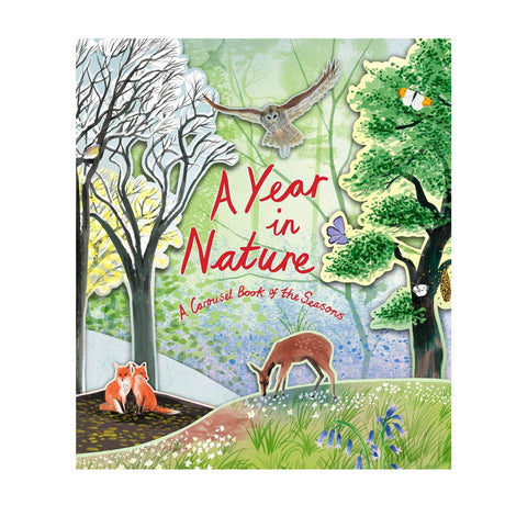 Book cover of 'A Year in Nature' with illustrations of animals and seasons.
