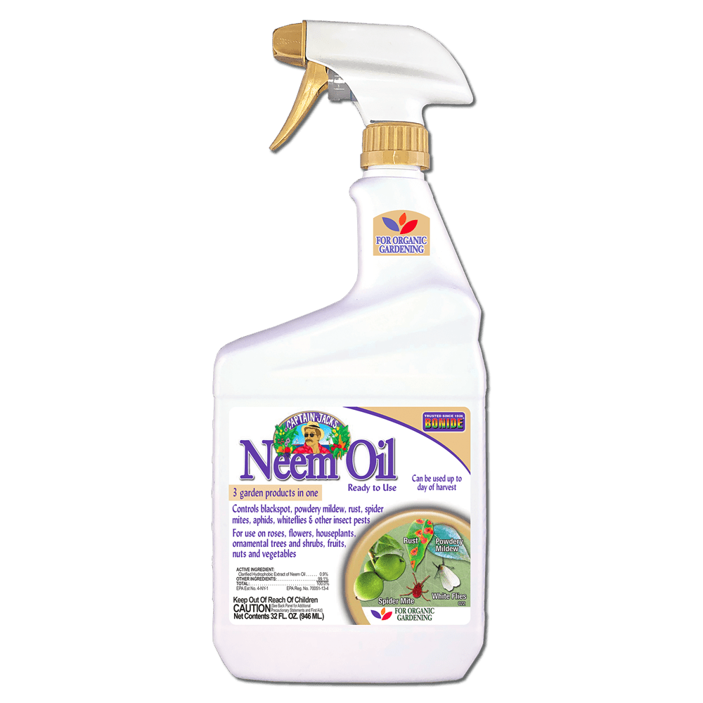 a white bottle of Captain Jack's Neem oil in spray bottle