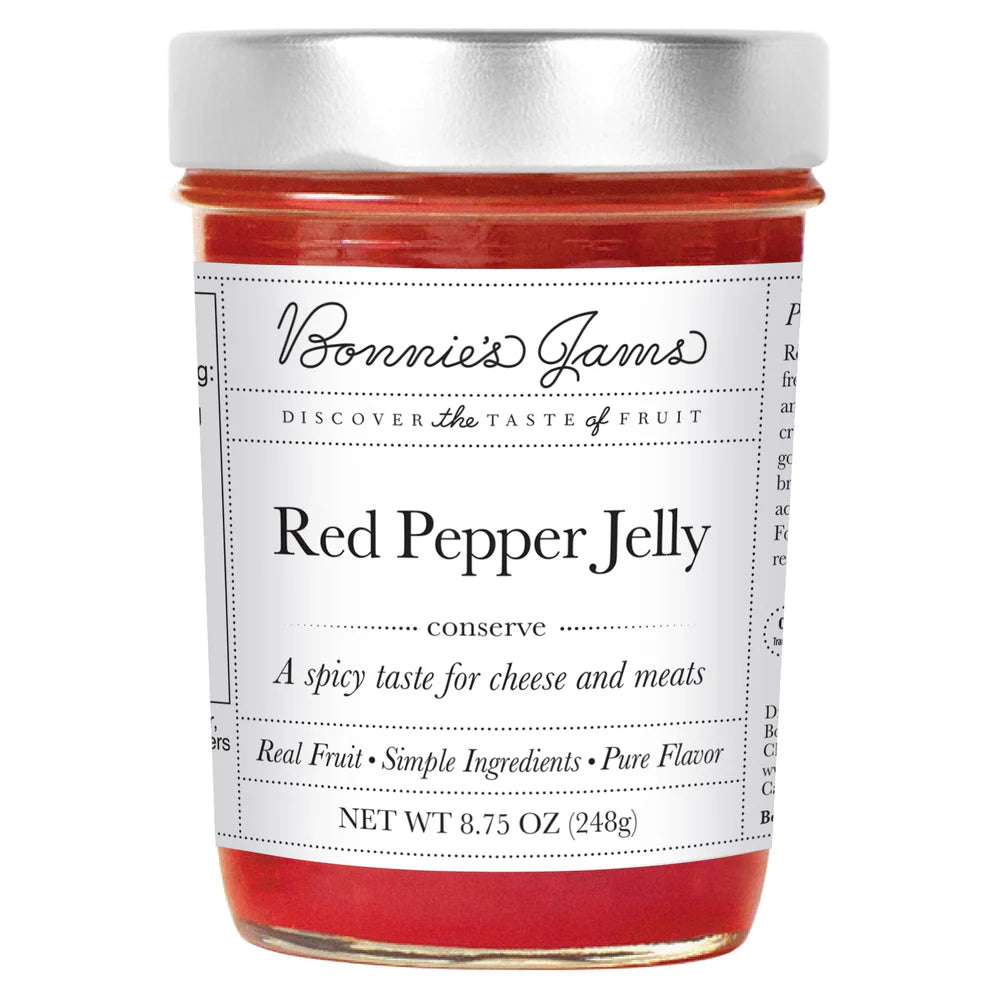 Jar of Bonnie's Jams Red Pepper Jelly on a white background