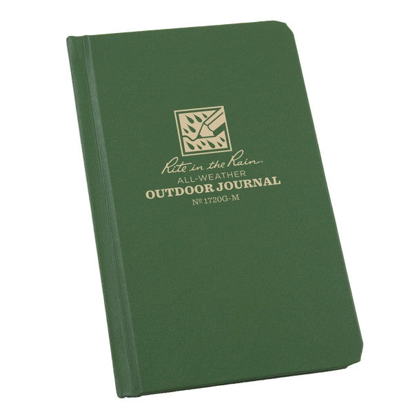 a full view of the green hard cover ntoebook against a white background