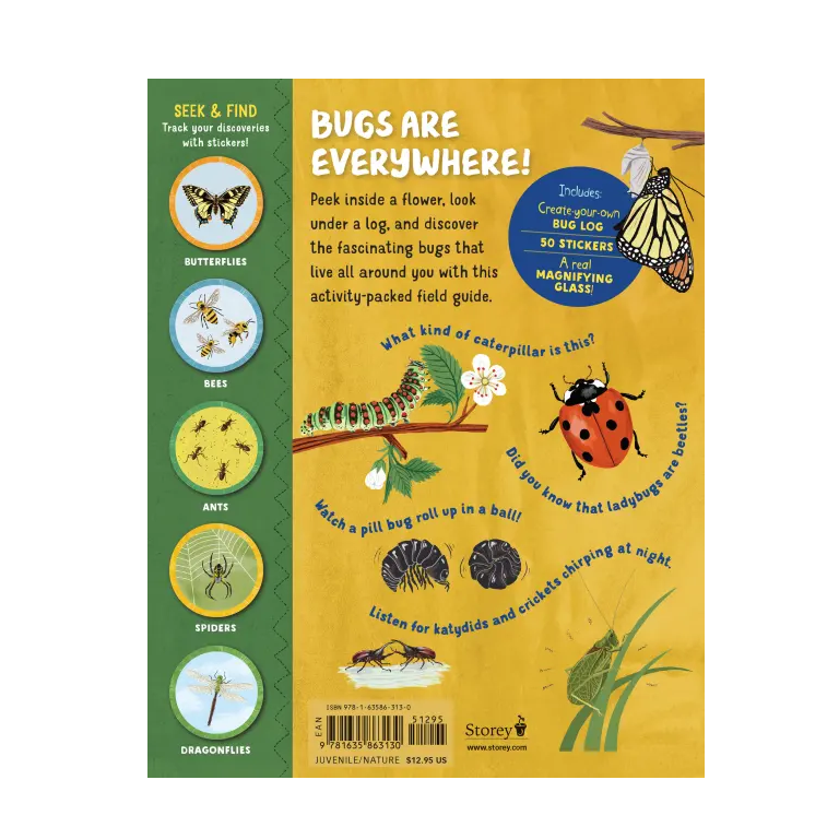 the back cover of the bug hunt book with synopsis and illustrations of bugs