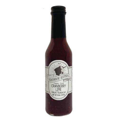 a tall slender bottle of cape cod cranberry lime hot sauce