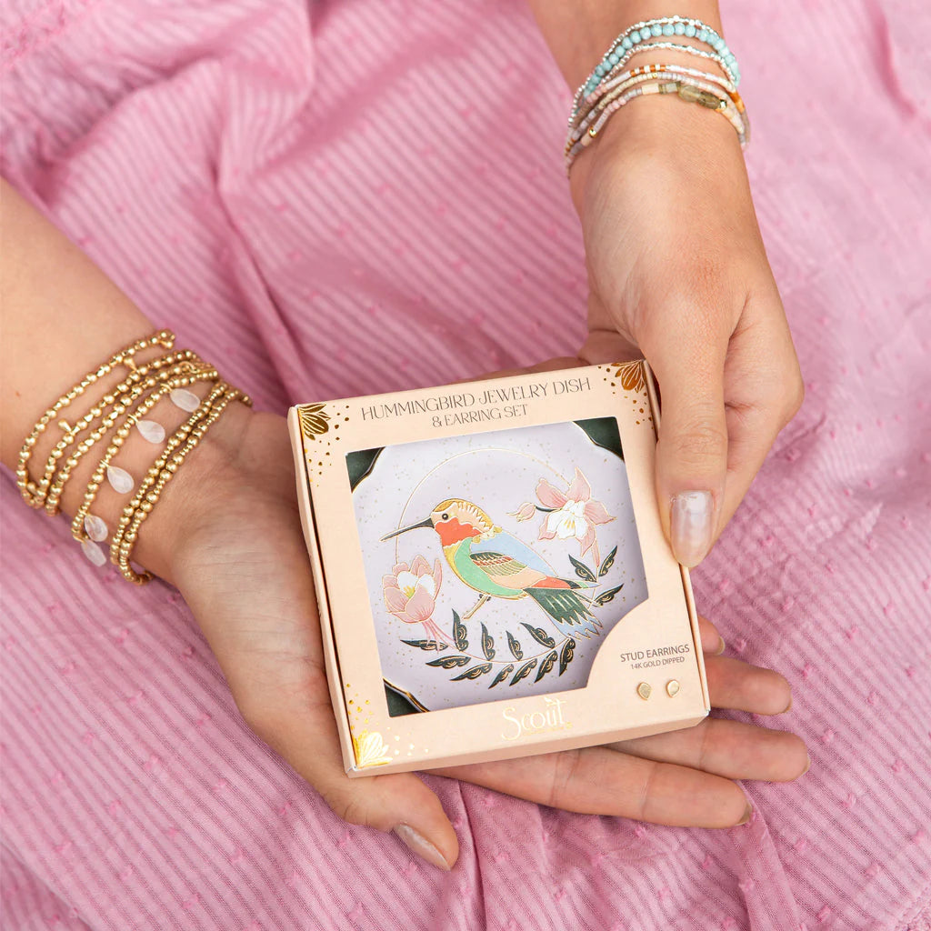 Jewelry Dish & Stud Earring Set - Hummingbird/Lavender