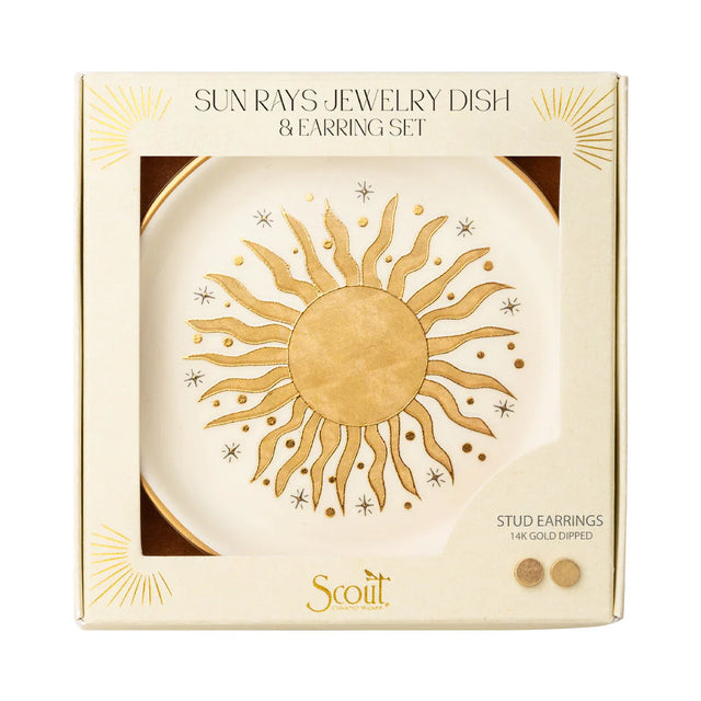 Jewelry Dish & Stud Earring Set - Sun Rays/Cream