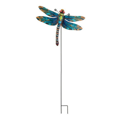 a full view of the dragonfly decor as a stake against a white background