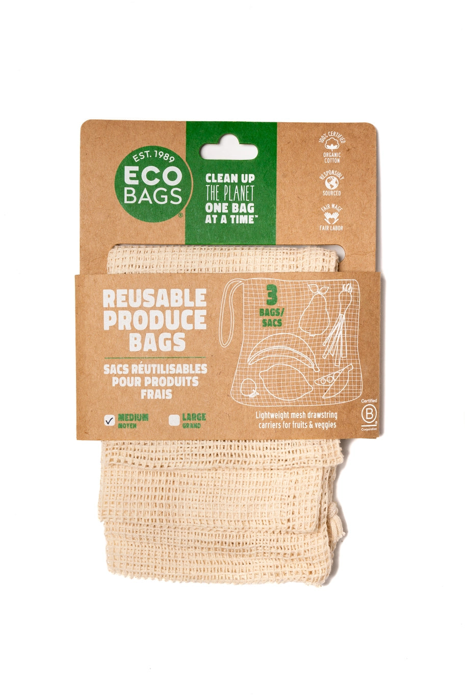Packaged Organic Cotton Medium Mesh Bag | 3 Pack