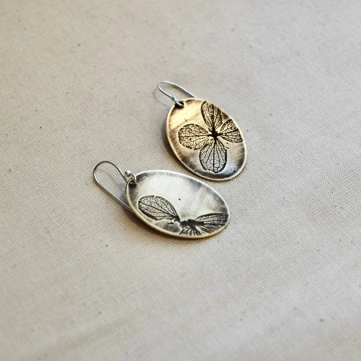 Hydrangea Oval Earrings - Brass or Sterling Silver