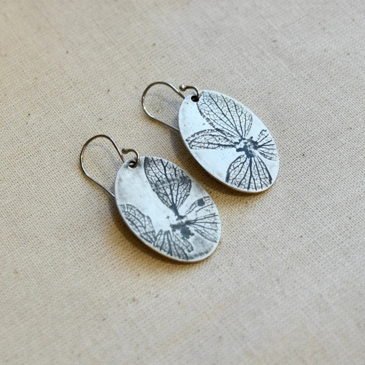Hydrangea Oval Earrings - Brass or Sterling Silver