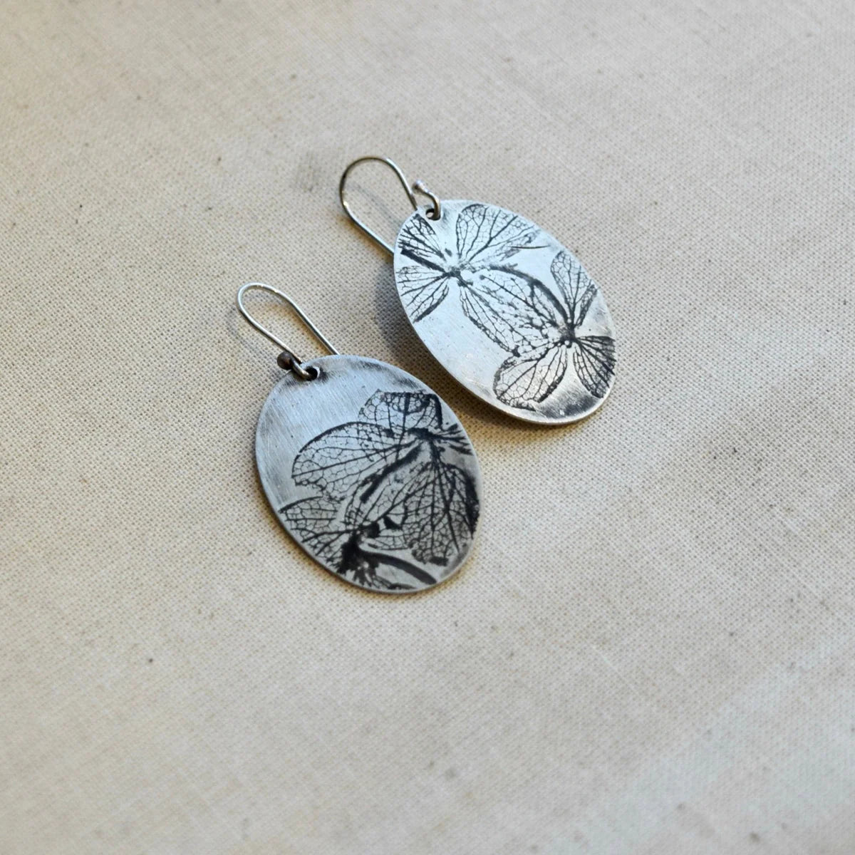 Hydrangea Oval Earrings - Brass or Sterling Silver