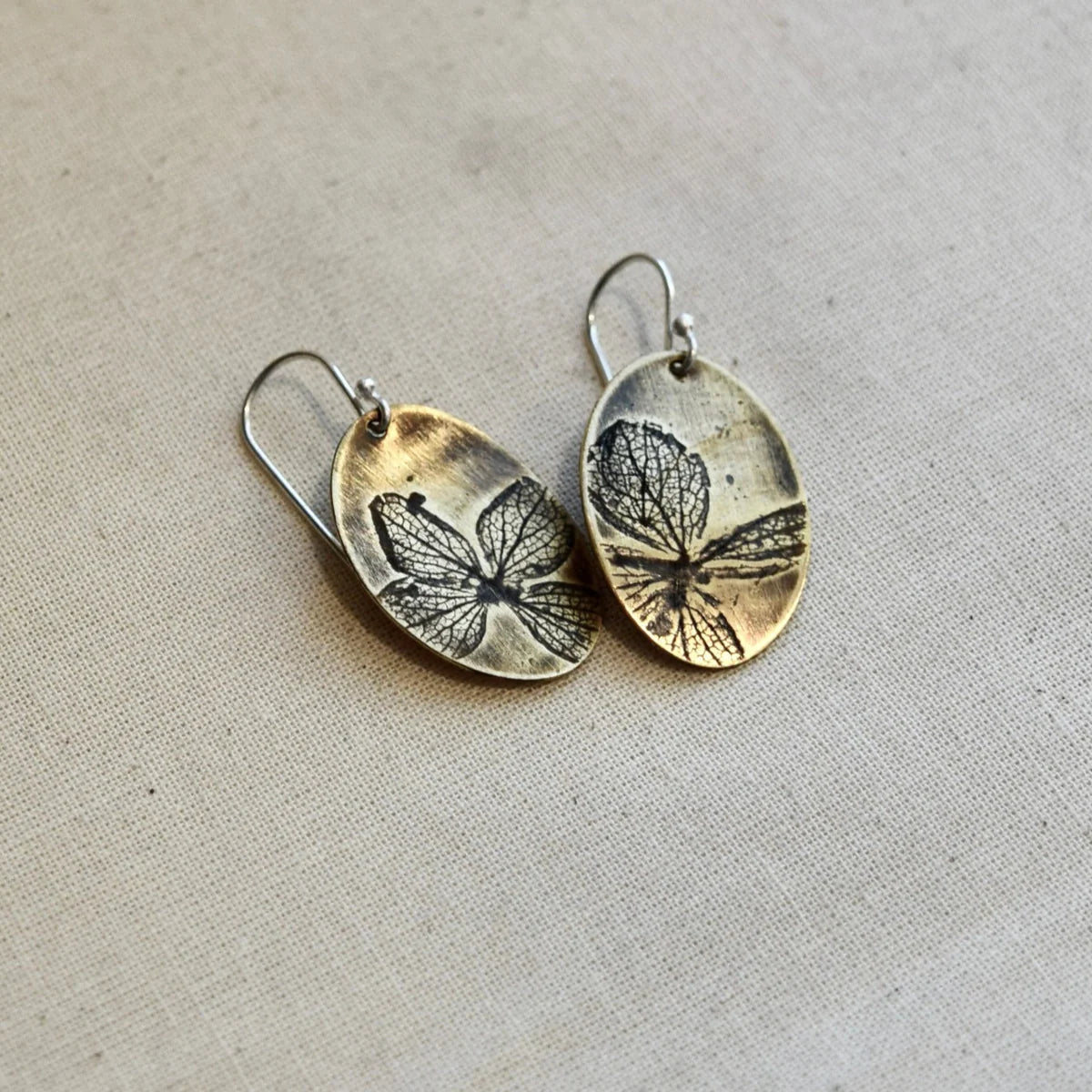 Hydrangea Oval Earrings - Brass or Sterling Silver
