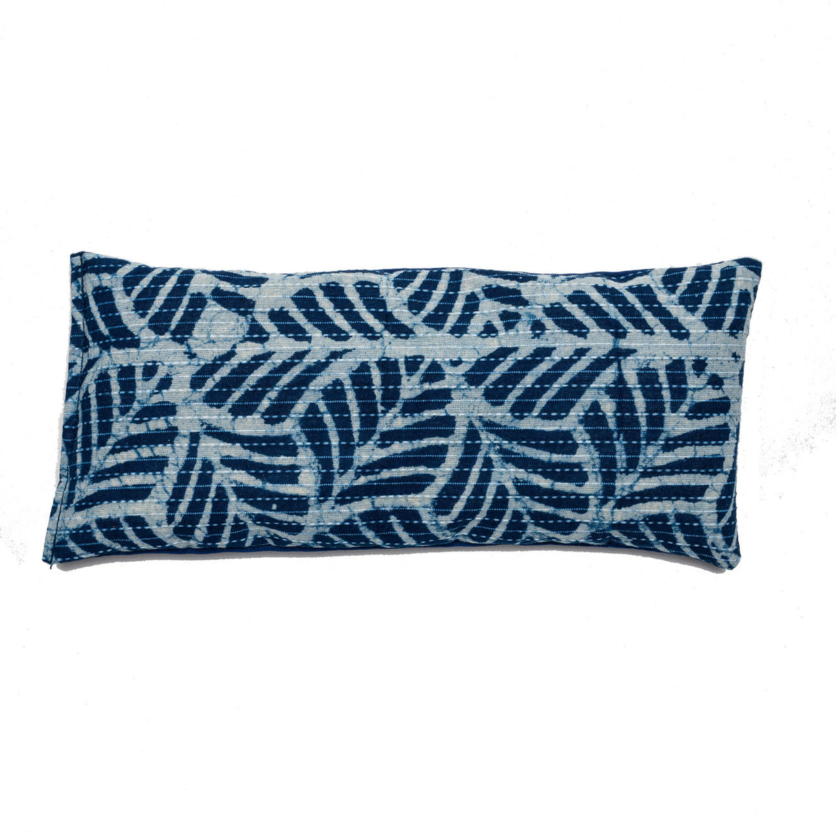 a close up of the repeated palm pattern of the Palm Indigo Eye Pillow