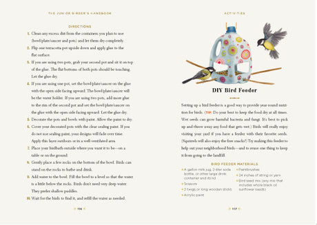 an interior page of the book with illustration and instructions on how to make a DIY Bird Feeder