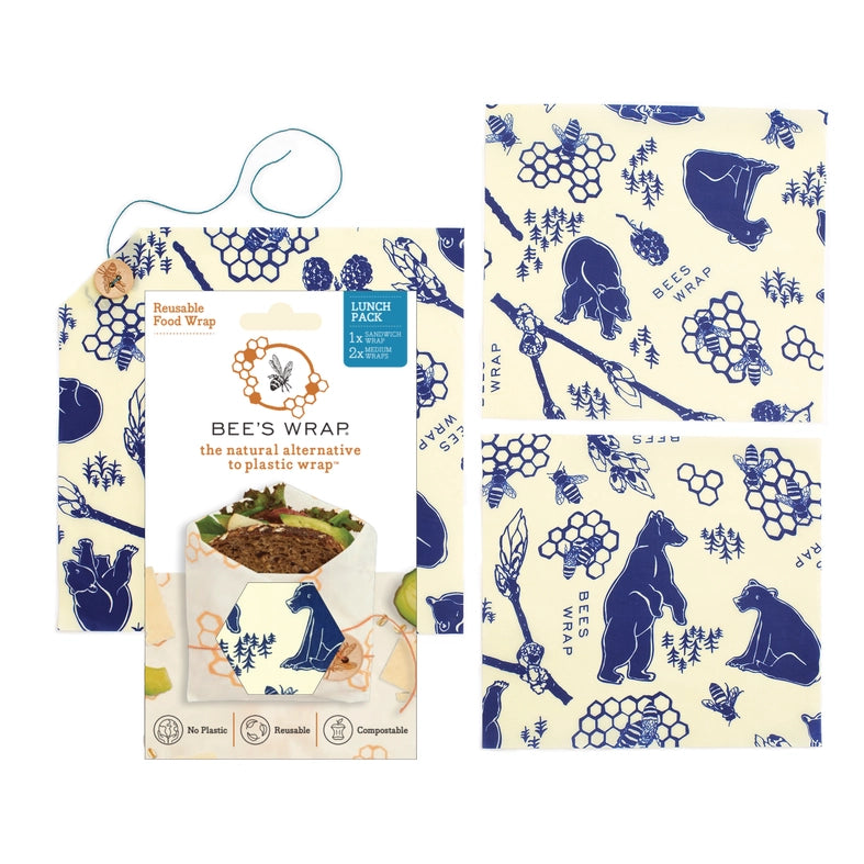 Bee's Wrap Lunch 3 Pack - Bees & Bears Print