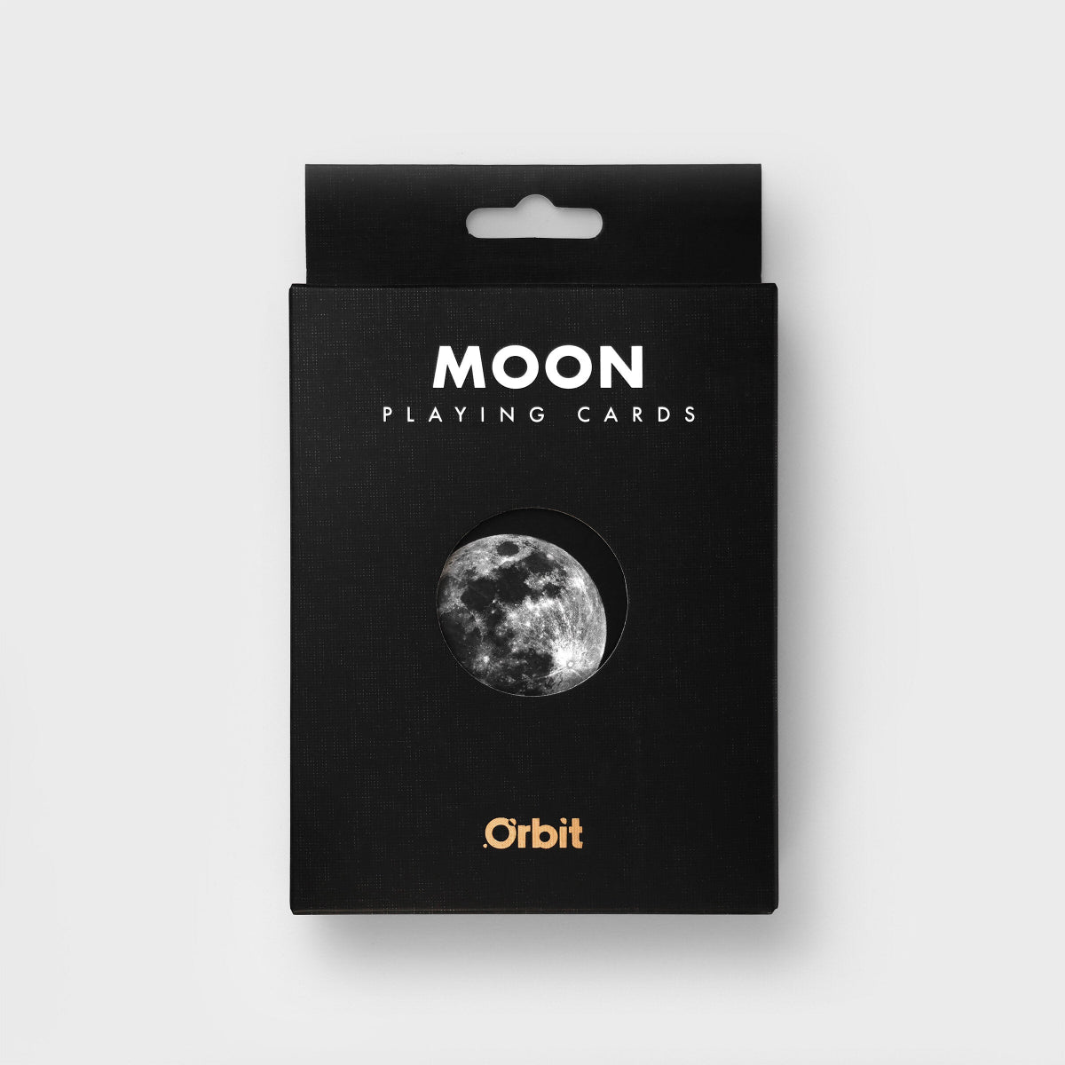 Black packaging of Moon playing cards with a moon image on a white background