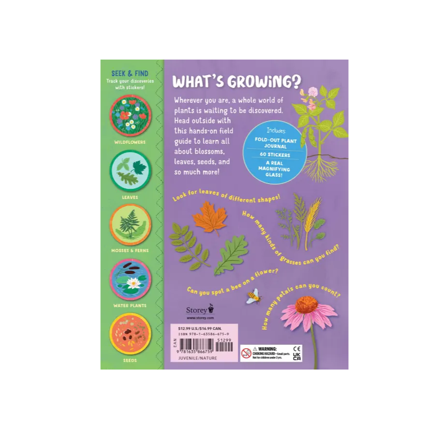 the back cover of the plants and flowers book with synopsis and illustrations of leaves and flowers