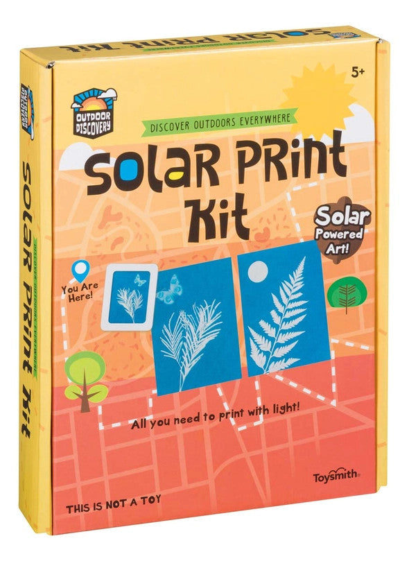 The solar print kit box with examples of botanical solar prints on the box