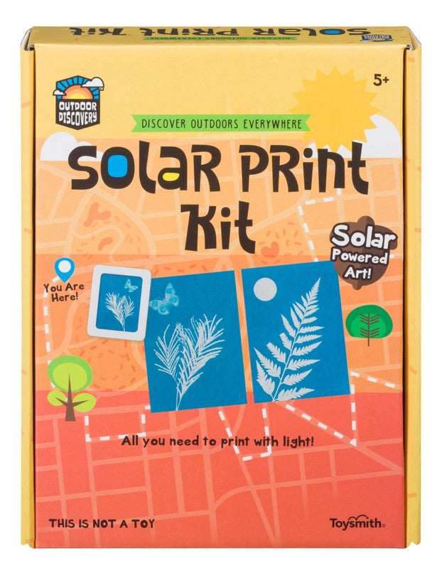 The solar print kit box with examples of botanical solar prints on the box