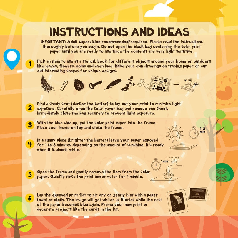 the back of the solar print kit box with instructions and ideas for use