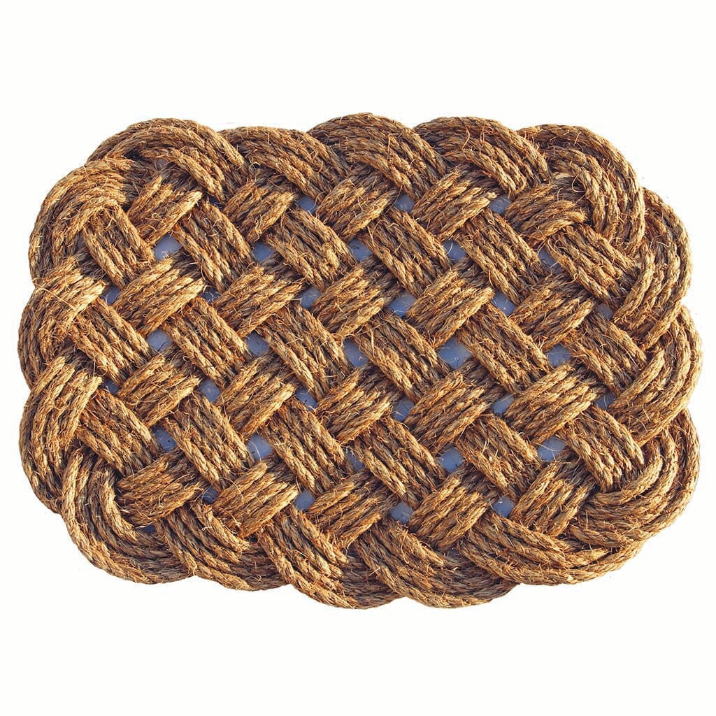 a top view of a rectangular hand-woven nautical entry mat in manila rope