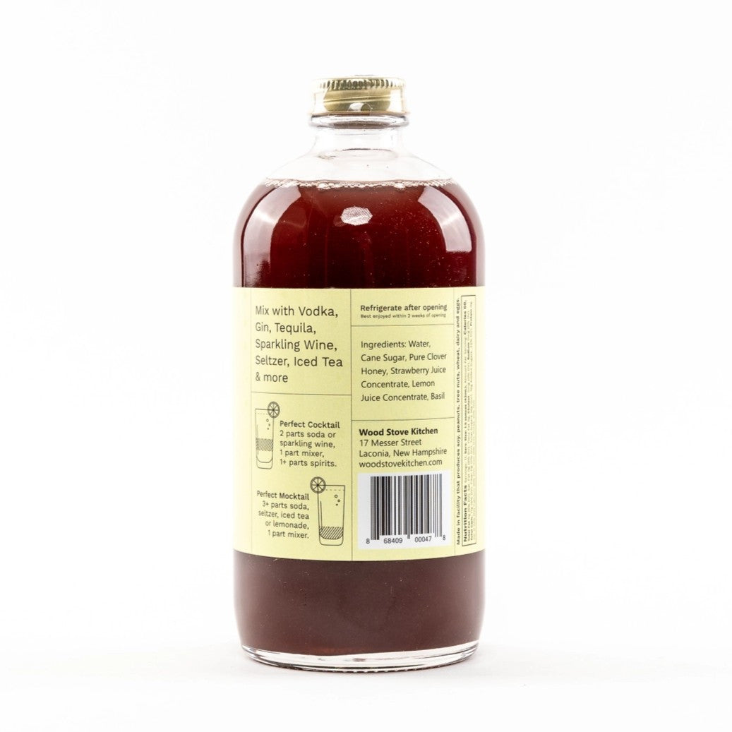 the backside of the Strawberry & Basil bottle showing drink directions and ingredients list