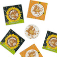 An array of Sunflower Power bath bombs in their sunflower themed packaging with a bath bomb in the center