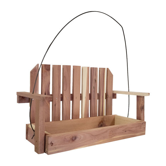 the cedar swing bird feeder against a white background
