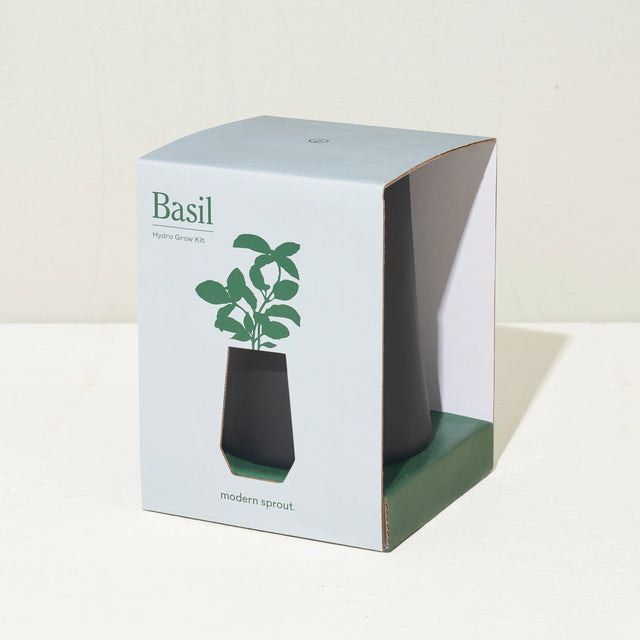 Basil hydro grow kit packaging with a plant illustration on a white background