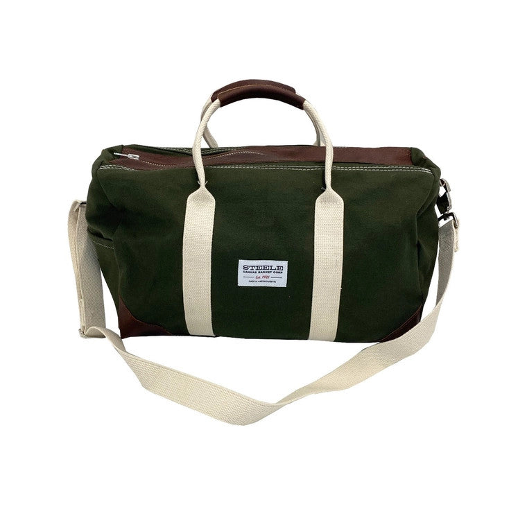 a frontal view of the olive green weekender bag